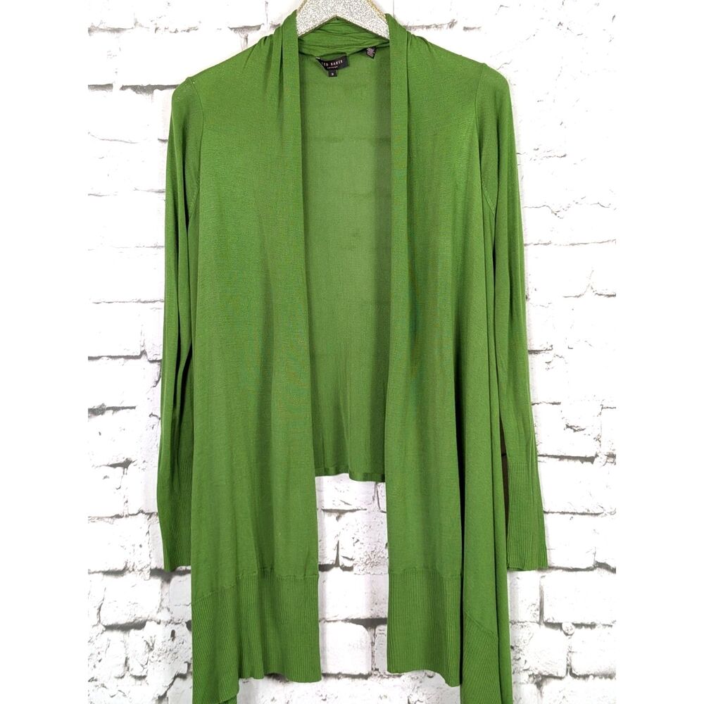 TED BAKER Fine-Knit Waterfall Cardigan Kelly Green Cozy Comfy Size 3 (Medium/8)